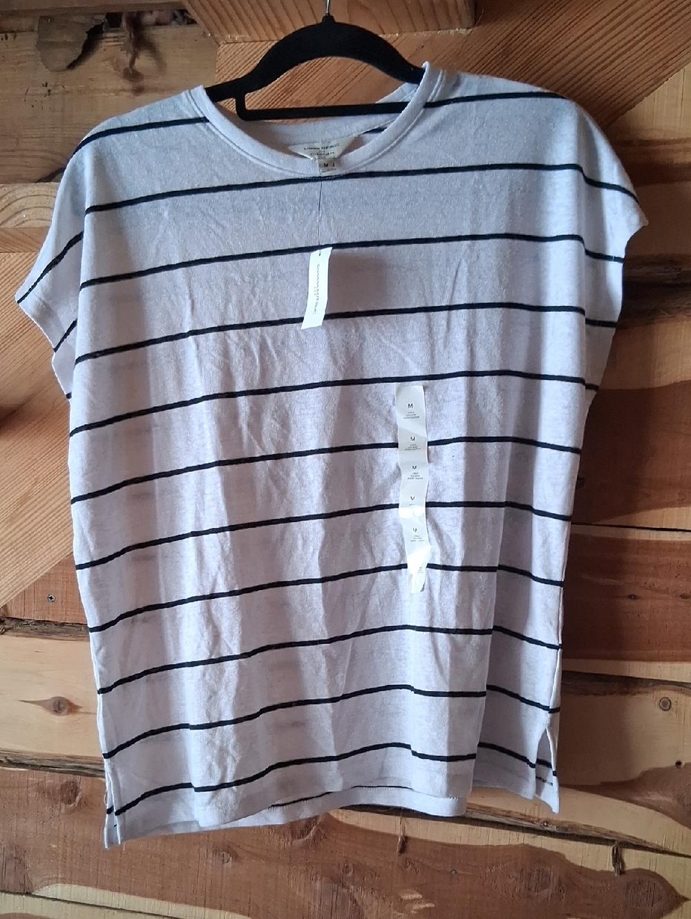 NWT Womens Banana Republic Crew Dolman Short Sleeve White & Black Shirt